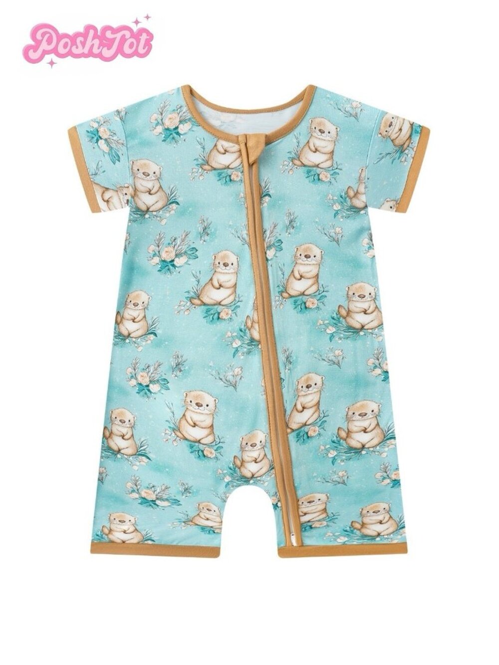 Posh Tot Boho Otter Pajamas Baby Girl Boy One Piece Shorts Sleeper Bamboo 0-3m
